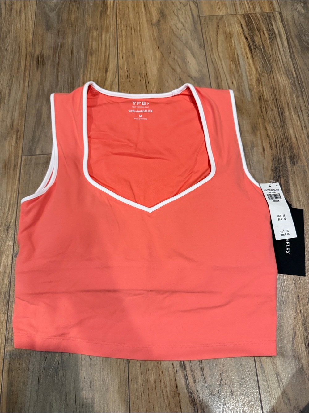 Coral V-Neck Cropped Tank with White Trim